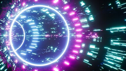 Multi Neon Light Texturing Curved Tunnel 