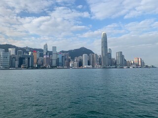 Fototapeta na wymiar Hong Kong Island seen from Hong Kong harbour