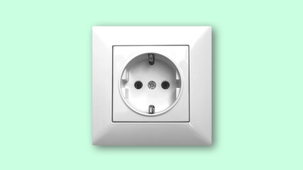 Electrical outlet on mint wall, green power concept, electric socket, green energy, european standard F socket close-up