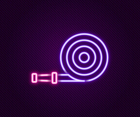 Glowing neon line Fire hose reel icon isolated on black background. Colorful outline concept. Vector