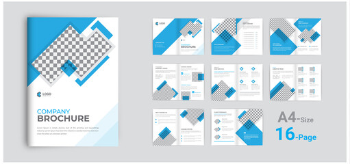 16 pages brochure design template multipurpose use theme, simple style and modern layout
