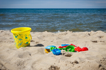 Children toys for relax or playing at beach. Summer, vacation time and child development