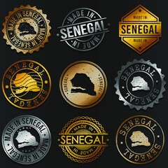 Senegal Business Metal Stamps. Gold Made In Product Seal. National Logo Icon. Symbol Design Insignia Country.