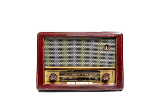 Fornt view, retro old radio receiver isolated on white background. Clipping path