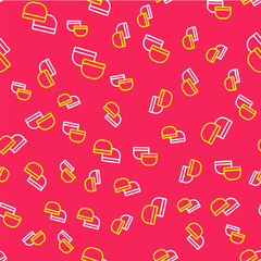 Line Traditional Chinese tea ceremony icon isolated seamless pattern on red background. Teapot with cup. Vector