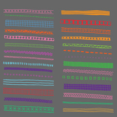 set of 28 pattern brushes. vector illustration. Isolated on a white background. Hand-drawn in the style of a doodle. cartoon. It can be used in banners and posters.