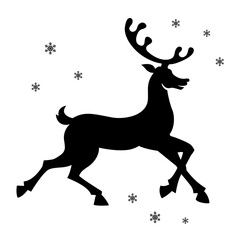 Reindeer silhouette. Black walking deer vector illustration isolated on white background