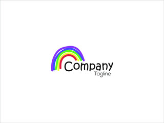 Hand drawn illustration with rainbow colorful lines cartoon logo