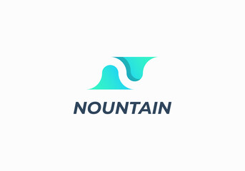 mountain with letter initial N negative space modern logo