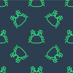Line Crab icon isolated seamless pattern on blue background. Vector