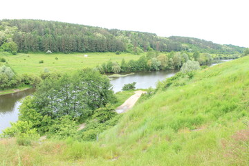 Ukrainian river Southern Bug flows through a picturesque hilly area