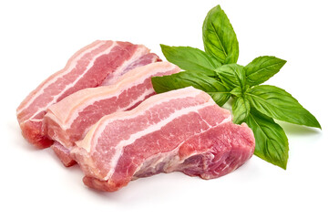 Raw pork brisket, isolated on white background. High resolution image.