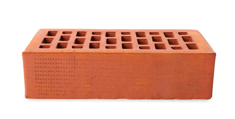 One red brick isolated on white. Building material