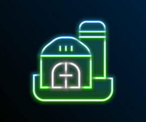 Glowing neon line Farm house icon isolated on black background. Colorful outline concept. Vector