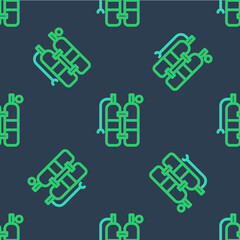 Line Aqualung icon isolated seamless pattern on blue background. Oxygen tank for diver. Diving equipment. Extreme sport. Sport equipment. Vector