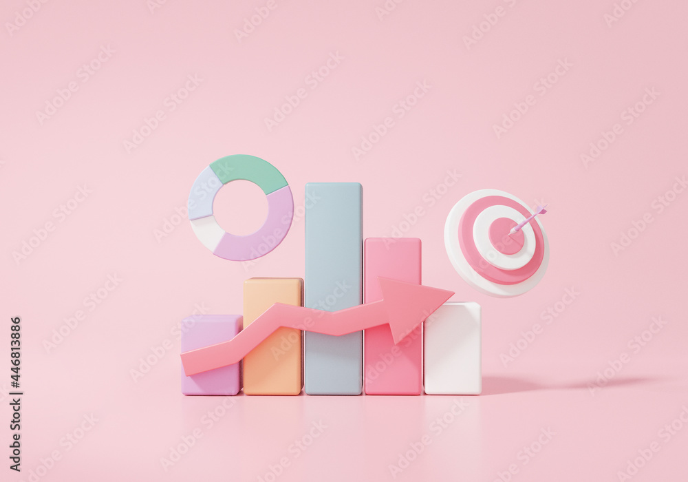 Poster 3d illustration statistics finance chart graph analytics optimization stock market to invest busines