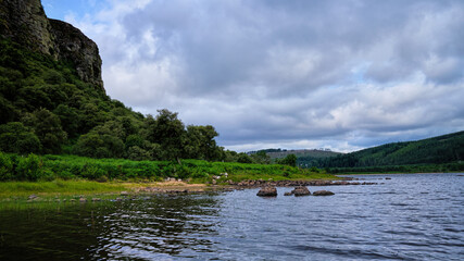 Fototapeta na wymiar Loch Brora and Carrol Rock in Sutherland in the Highlands
