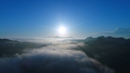 Aerials Malibu Santa Monica Mountains Sunset Misty Covered, California