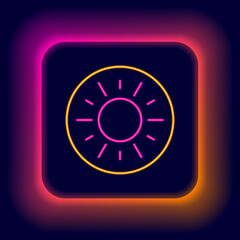 Glowing neon line Sun icon isolated on black background. Colorful outline concept. Vector