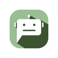 Chatbot icon in speech bubble. Smiling customer service robot. Vector elements.