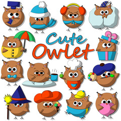 Fototapeta premium Set with Cute cartoon Owl in color