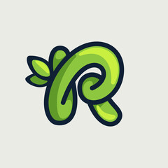 Obraz premium Bold twisted eco-friendly letter R logo, hand-drawn by a marker.