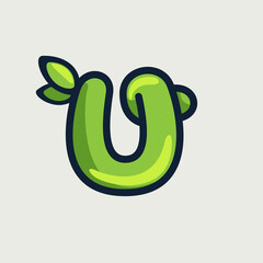Fototapeta premium Bold twisted eco-friendly letter U logo, hand-drawn by a marker.