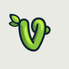 Bold twisted eco-friendly letter V logo, hand-drawn by a marker.