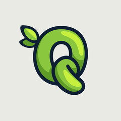 Fototapeta premium Bold twisted eco-friendly letter Q logo, hand-drawn by a marker.