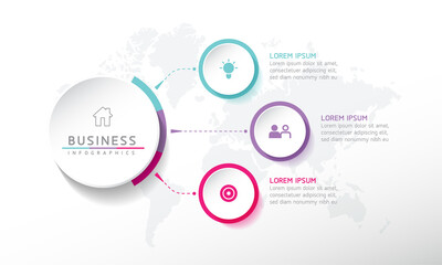 Obraz premium Vector illustration infographics design template, business information, presentation chart, with 3 options or steps. 