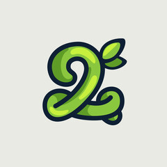 Bold twisted eco-friendly number two logo, hand-drawn by a marker.