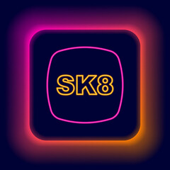 Glowing neon line Skateboard icon isolated on black background. Extreme sport. Sport equipment. Colorful outline concept. Vector