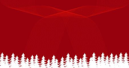 Red background with a thin line in the middle and a pine tree frame