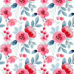 Watercolor red flower seamless pattern