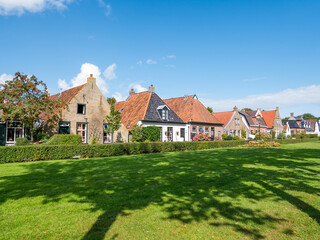 Fototapeta na wymiar Gables of old houses on West Frisian island Schiermonnikoog, Netherlands