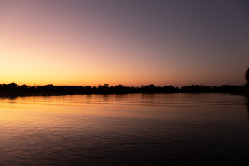 Landscape sunrise view in Pantanal, Brazil. Selective focus