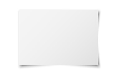White realistic horizontal blank paper page with shadow isolated on white background. A4 size sheet paper. Mockup template for advertising, document, poster, brochure. Vector illustration