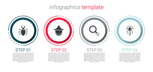 Set Beetle deer, Beekeeper hat, Magnifying glass and Spider. Business infographic template. Vector