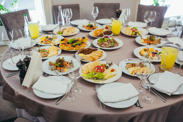 Festive reserved dining table in the restaurant