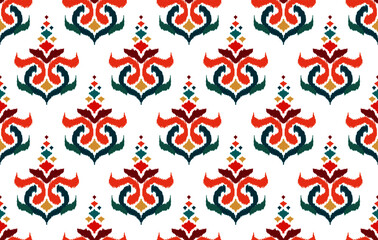 Ikat geometric ethnic pattern. Aztec fabric carpet mandala ornament chevron textile decoration wallpaper. Traditional embroidery vector illustrations background.