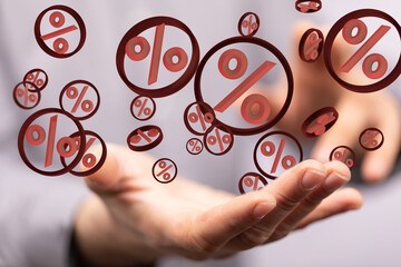 Sales icons floating in the air 3D rendering.
