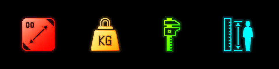 Set Diagonal measuring, Weight, Calliper or caliper and scale and Measuring height body icon. Vector