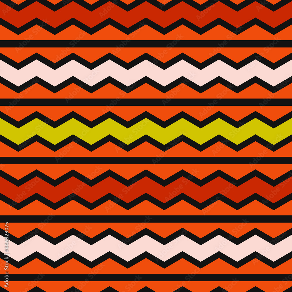 Aufkleber Toothed pattern. Vector seamless orange zig zag waves.