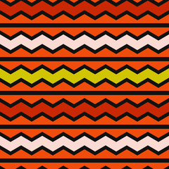 Toothed pattern. Vector seamless orange zig zag waves.