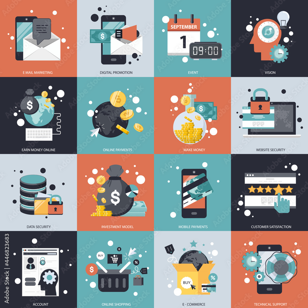 Wall mural business and technology vector set for websites and mobile applications. flat vector illustration