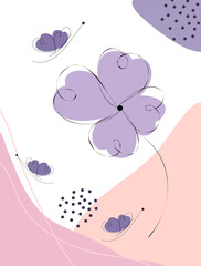 Color flower and butterfly as line drawing, isolated on the white. Vector