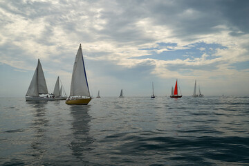 sailing yacht regatta. Sailing yachts are competing. Cruising sailing yachts.