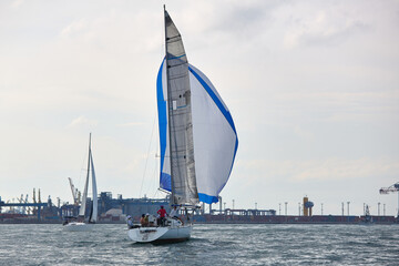 sailing yacht regatta. Sailing yachts are competing. Cruising sailing yachts.