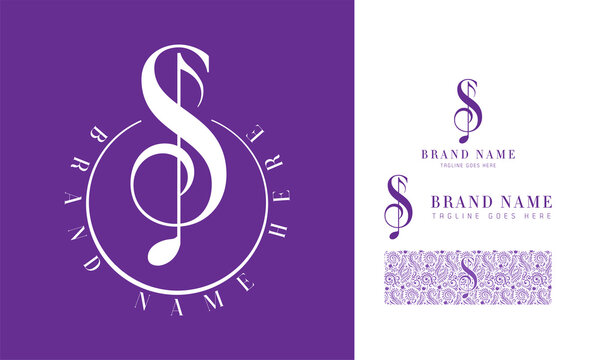 Luxury feminine and music style alphabet logo using letter S with variation and floral pattern for boutique, rhythm, decoration business