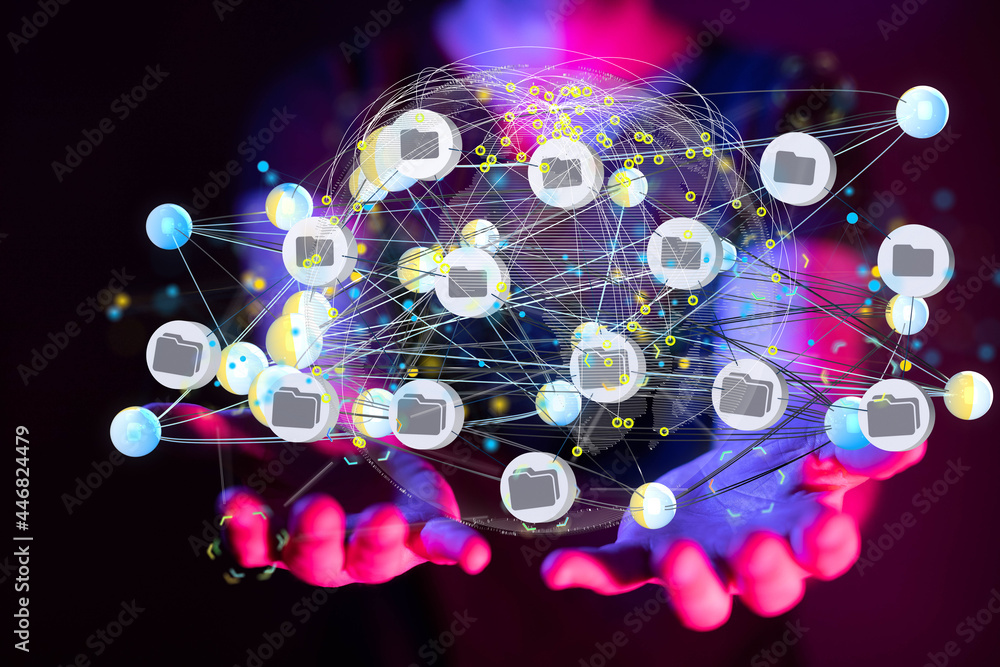 Poster data Internet infrastructure concept. Abstract technology background. 3D rendering.